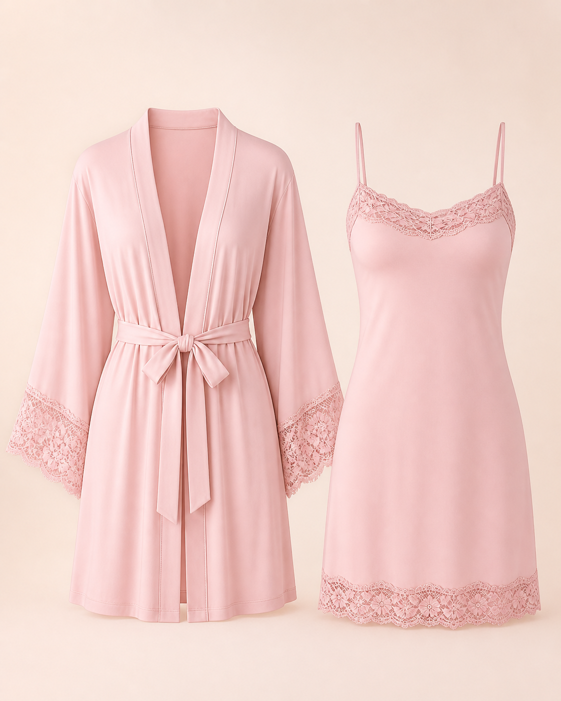 Coordinato donna vestaglia e camicia da notte con pizzo