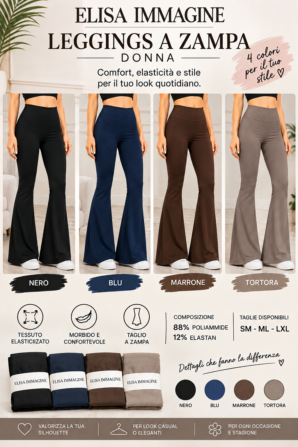 Leggings ELISA IMMAGINE Donna a Zampa Elastico
