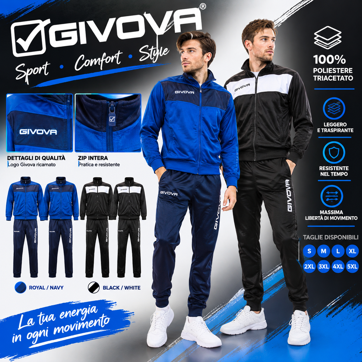 Tute GIVOVA Uomo Acetata Invernale in 100% poliestere