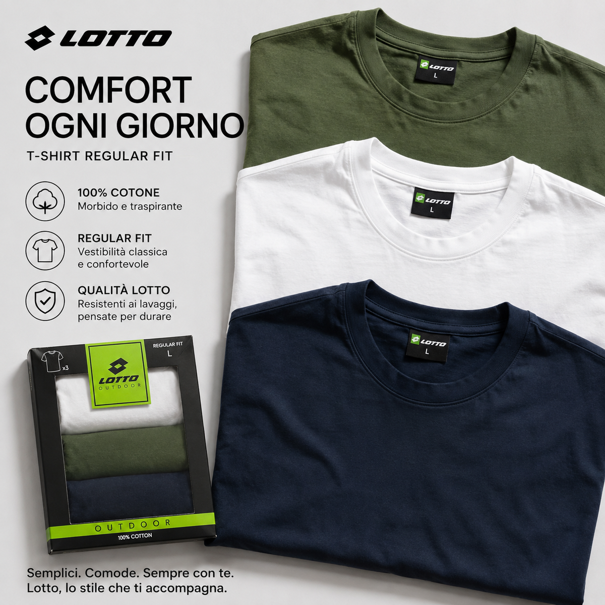 T-Shirt LOTTO 3 Pack Manica Corta in 100% Cotone