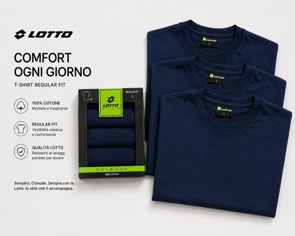 T-Shirt LOTTO 3 Pack Manica Corta in 100% Cotone