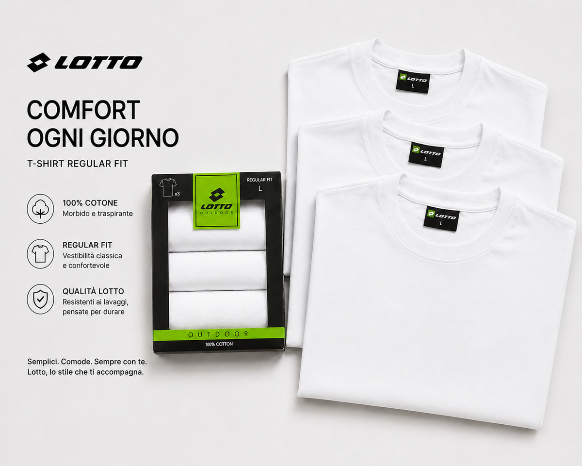 T-Shirt LOTTO 3 Pack Manica Corta in 100% Cotone