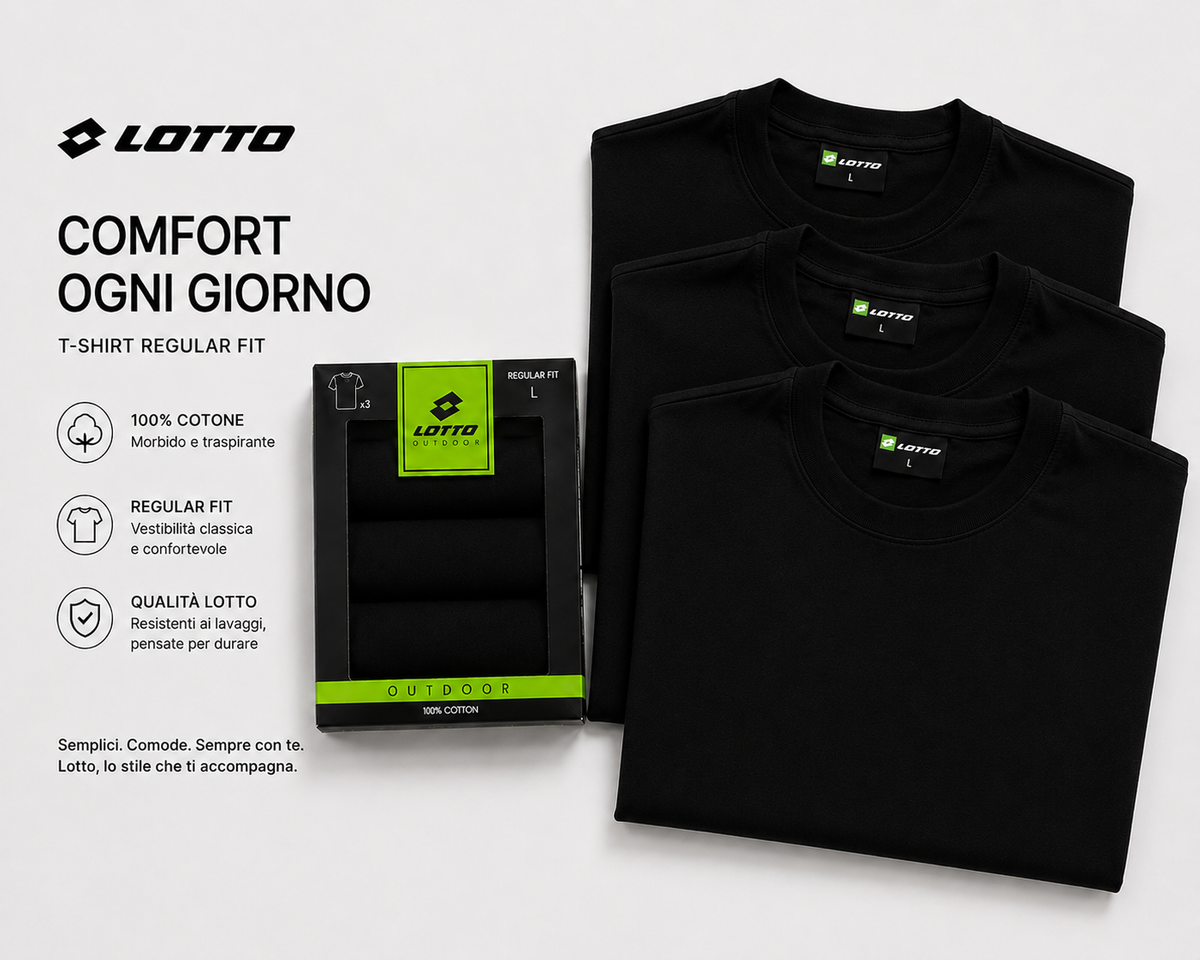 T-Shirt LOTTO 3 Pack Manica Corta in 100% Cotone