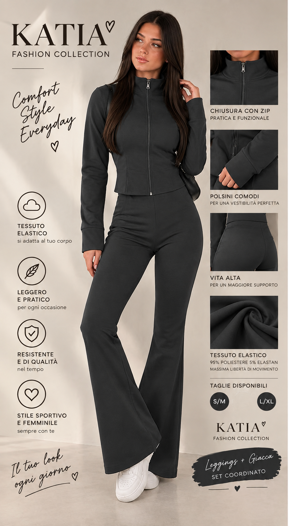 Tuta Sportiva Donna Katia Fashion Collection – Pantalone a Zampa
