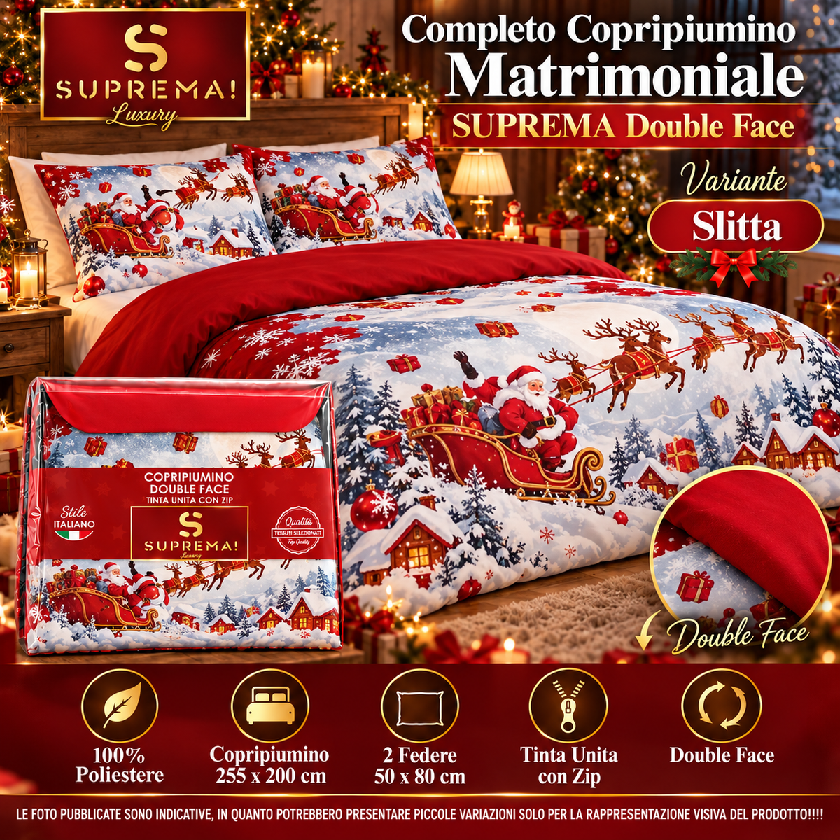 Copripiumino Double Face Tinta Unita con Zip Matrimoniale in 100% poliestere - Suprema Luxury
