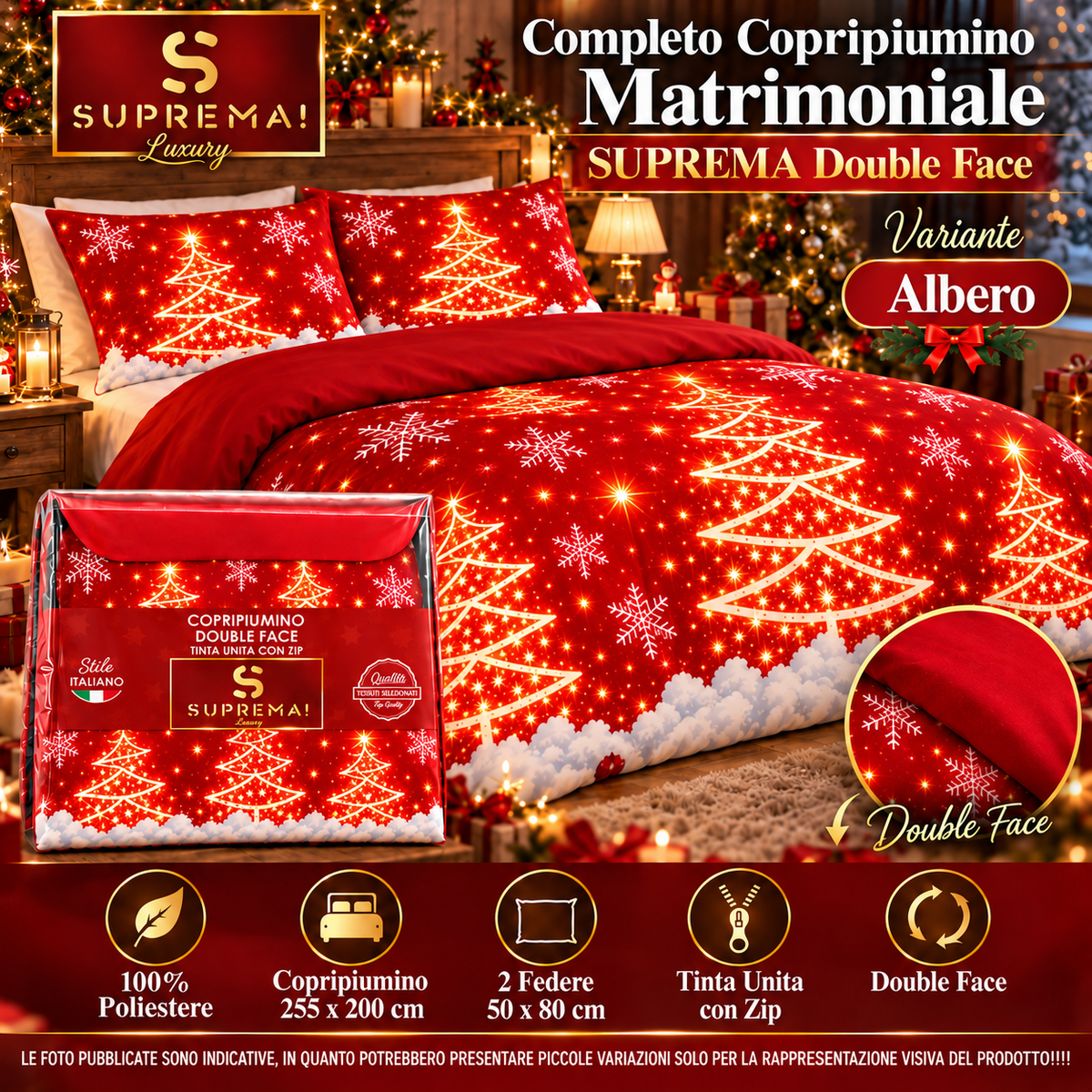 Copripiumino Double Face Tinta Unita con Zip Matrimoniale in 100% poliestere - Suprema Luxury