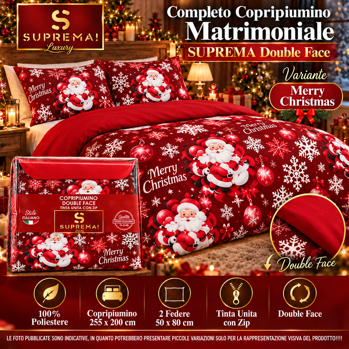 Copripiumino Double Face Tinta Unita con Zip Matrimoniale in 100% poliestere - Suprema Luxury