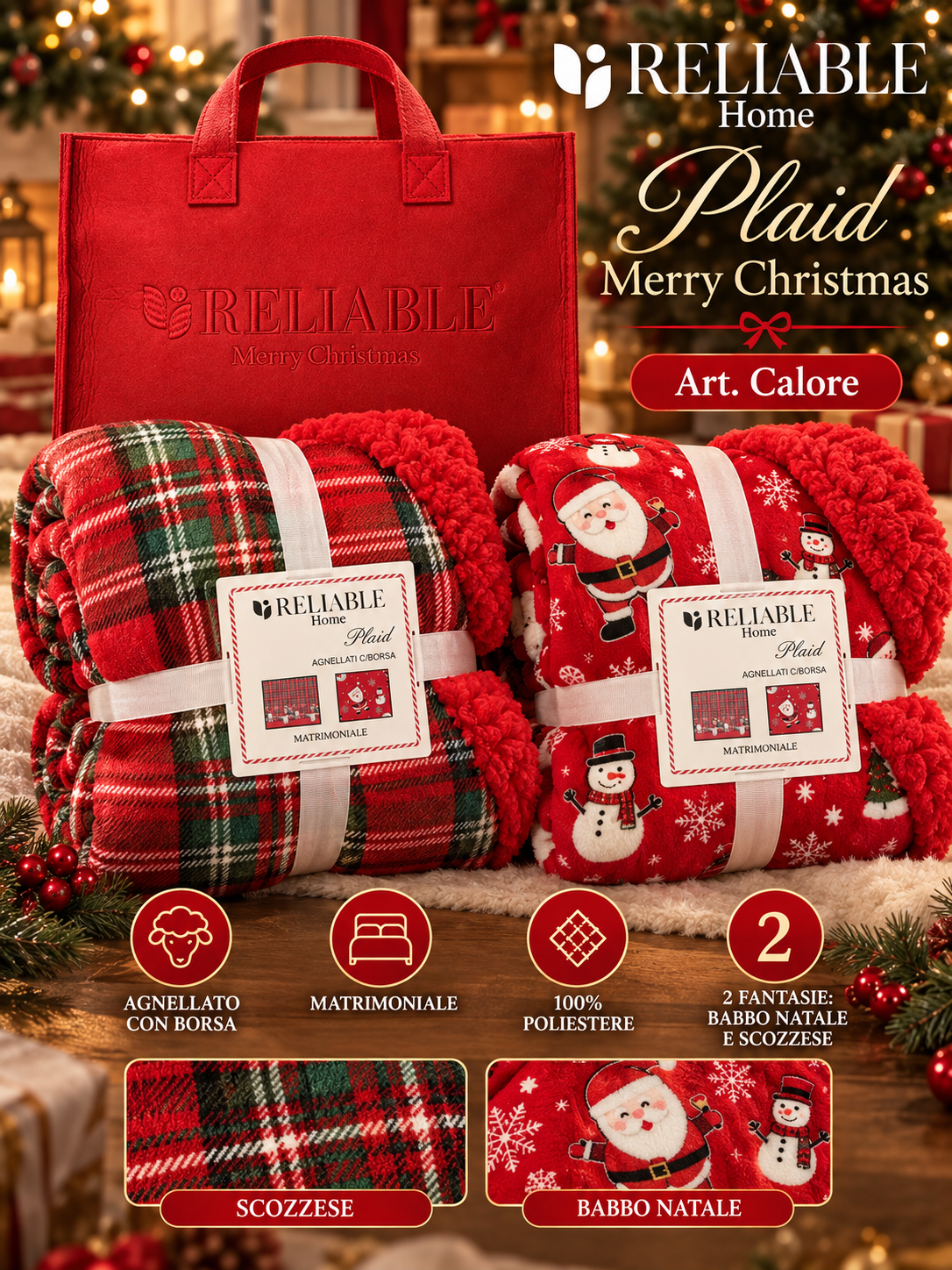 Plaid Agnellati con Borsa Matrimoniale in 100% poliestere art. "CALORE" - RELIABLE HOME