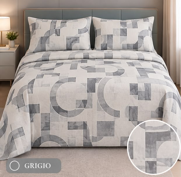 Completo Letto Matrimoniale Juliet's Line Home Collection - SIRENA art. Geometrico-Foglie
