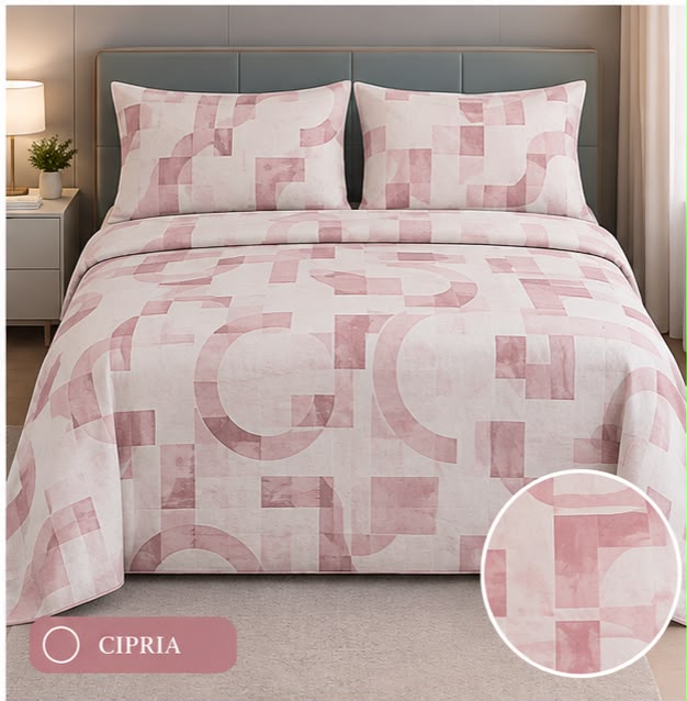 Completo Letto Matrimoniale Juliet's Line Home Collection - SIRENA art. Geometrico-Foglie