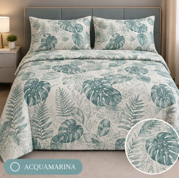 Completo Letto Matrimoniale Juliet's Line Home Collection - SIRENA art. Geometrico-Foglie