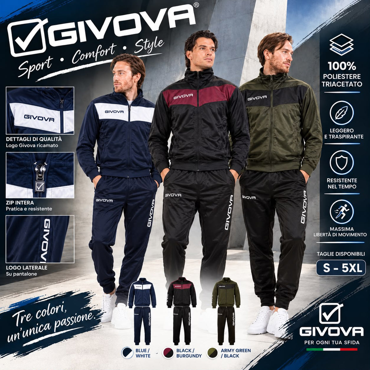Tute GIVOVA Uomo Acetata Invernale in 100% poliestere
