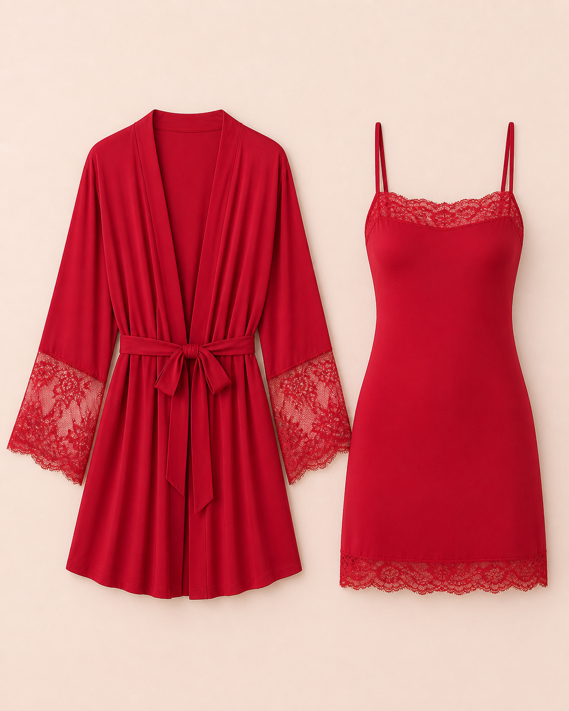 Coordinato donna vestaglia e camicia da notte con pizzo
