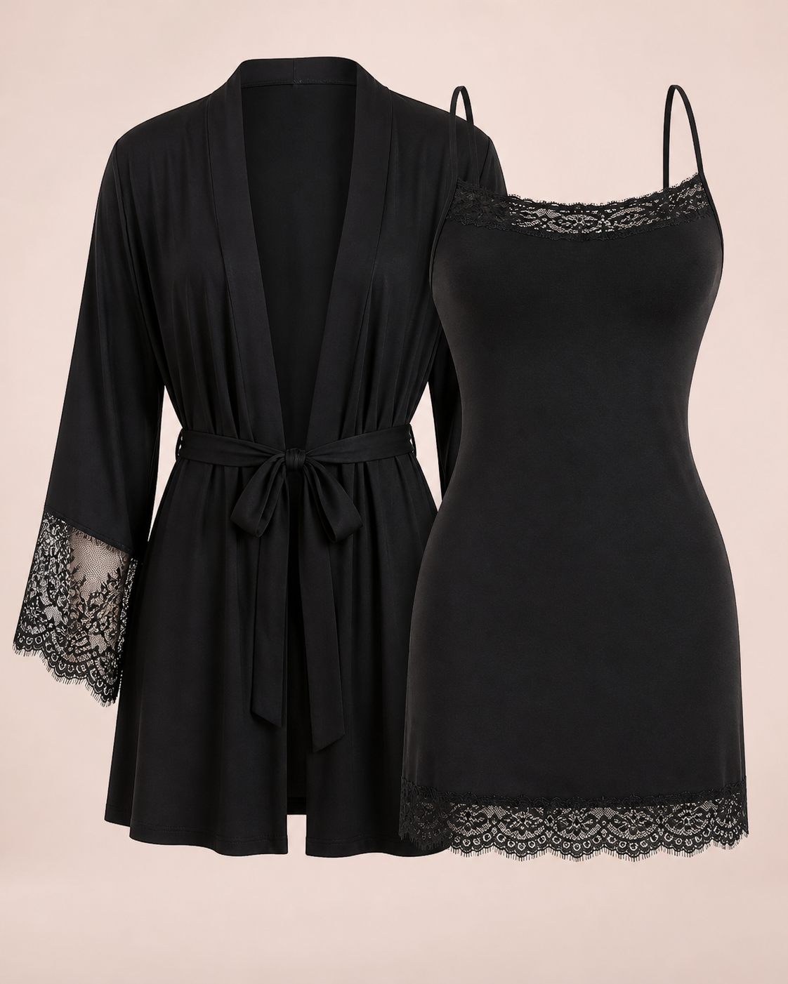 Coordinato donna vestaglia e camicia da notte con pizzo